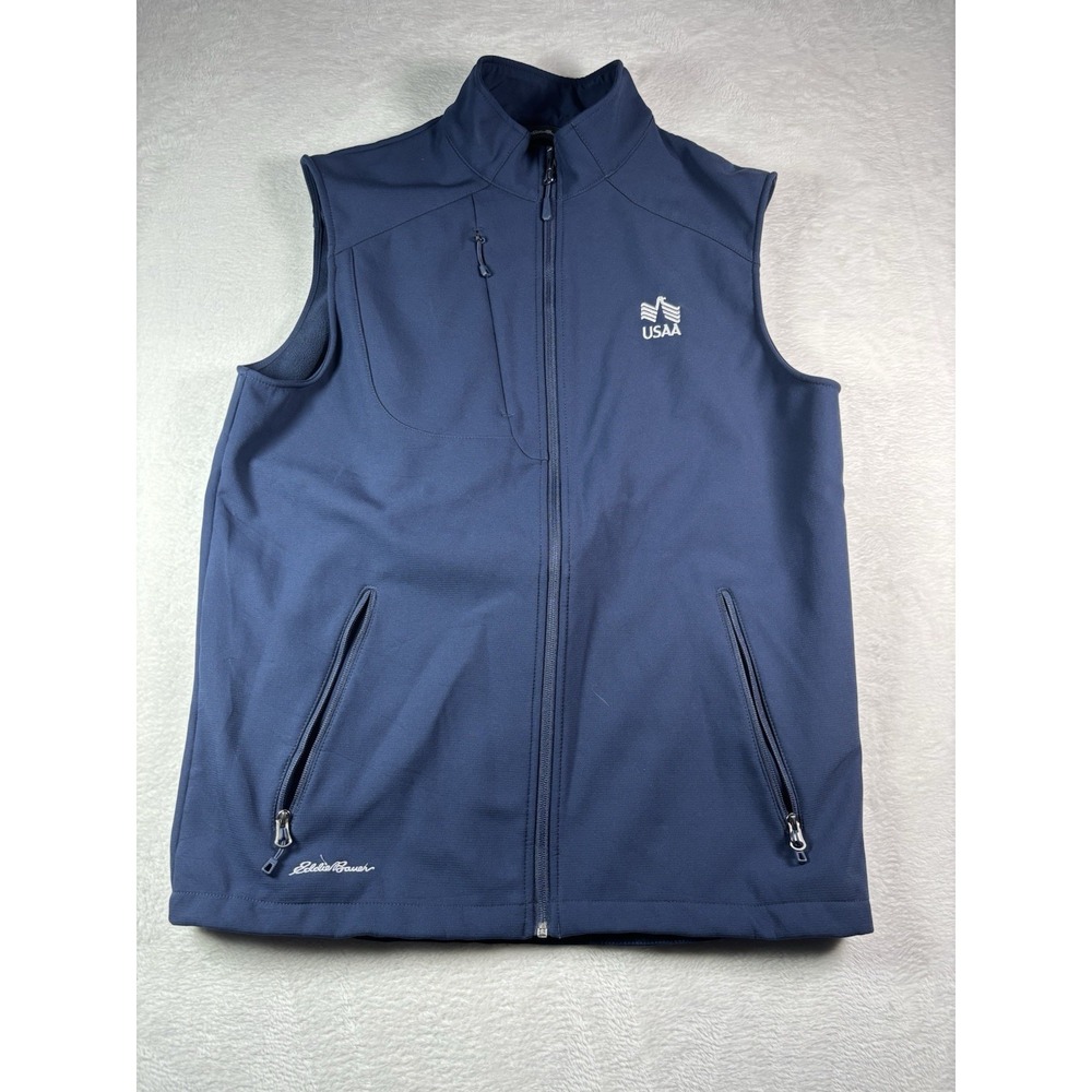 Eddie Bauer Mens Large Blue Full Zip Fleece Vest Outdoor USAA Pockets